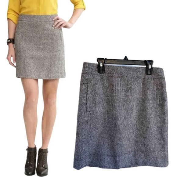 Banana Republic Dresses & Skirts - BANANA REPUBLIC Tweed Wool Blend Blackish Brown & White Pencil Skirt Size 4